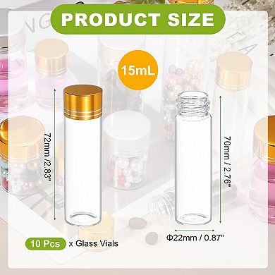 15mL Mini Glass Bottles with Lids Empty Jars Vials for DIY Craft Transparent Gold