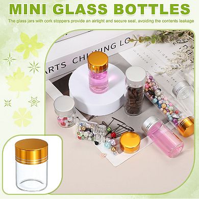 15mL Mini Glass Bottles with Lids Small Clear Bottles Glass Transparent Gold