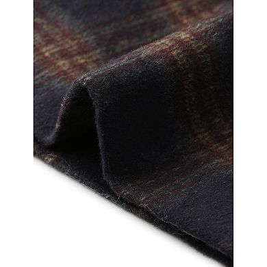 Women's Vintage Plaid Pea Coat Long Sleeve Stand Collar Belted Single Breasted Winter Outerwear