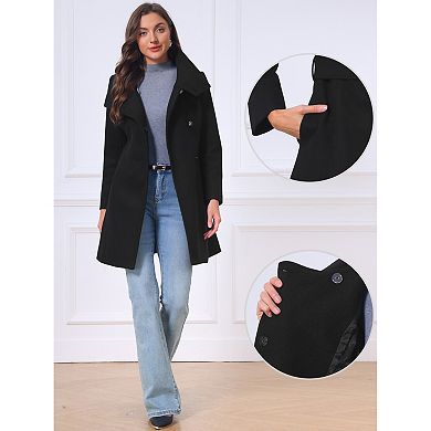 Women's Single Breasted Pea Coat Long Sleeve Winter Warm Coats Stand Collar Work Office Outerwear