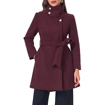 Women's Single Breasted Pea Coat Long Sleeve Winter Warm Coats Stand Collar Work Office Outerwear