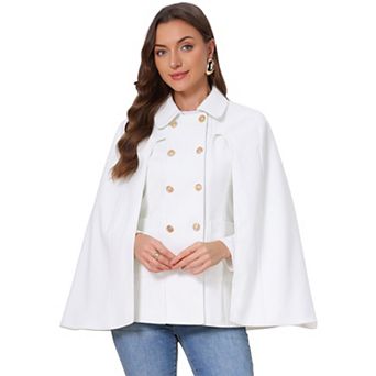 Womens Cape Coat Winter Vintage Double Breasted Slit Sleeve Elegant Cloak Outwear Coats with Pockets