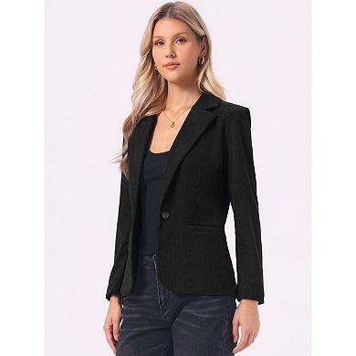 Corduroy Blazer for Women's Notched Lapel Long Sleeve Casual One Button Jacket with Pockets