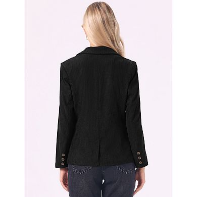 Corduroy Blazer for Women's Notched Lapel Long Sleeve Casual One Button Jacket with Pockets