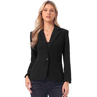 Corduroy Blazer for Women's Notched Lapel Long Sleeve Casual One Button Jacket with Pockets