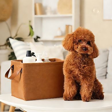 Felt Storage Basket Collapsible Storage Bins with PU Handle Foldable 1Pc