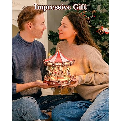 Robotime Rolife Wooden 3D DIY Carousel Music Box 11.6" Model Kit