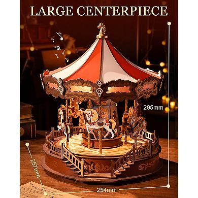 Robotime Rolife Wooden 3D DIY Carousel Music Box 11.6" Model Kit