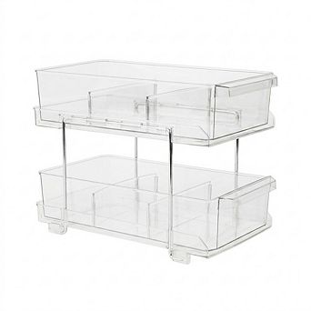 2 tier Clear Pull-Out Drawer Organizer, Compact Multi-Purpose Storage