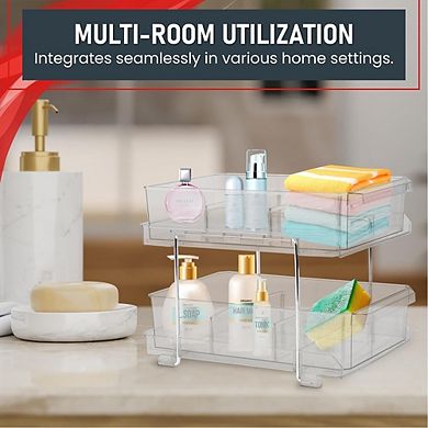 2-Tier Clear Pull-Out Drawer Organizer, Compact Multi-Purpose Storage