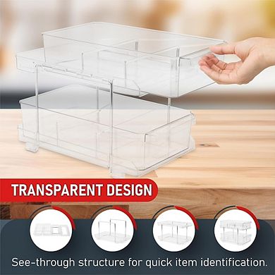 2-Tier Clear Pull-Out Drawer Organizer, Compact Multi-Purpose Storage
