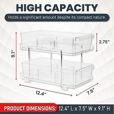 2-Tier Clear Pull-Out Drawer Organizer, Compact Multi-Purpose Storage