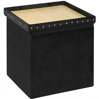 Foldable Velvet Storage Ottoman Cube, Tufted, Multi-Use Footstool