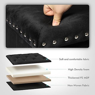 Foldable Velvet Storage Ottoman Cube, Tufted, Multi-Use Footstool