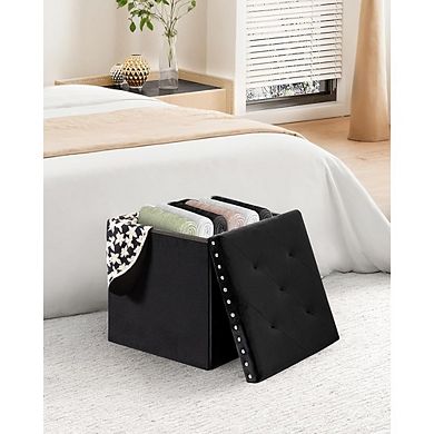Foldable Velvet Storage Ottoman Cube, Tufted, Multi-Use Footstool