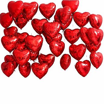 30 Red Heart Foil Balloons for Parties