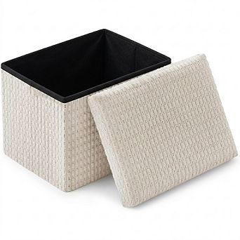 Foldable Corduroy Storage Ottoman, Padded Footstool, Hidden Storage