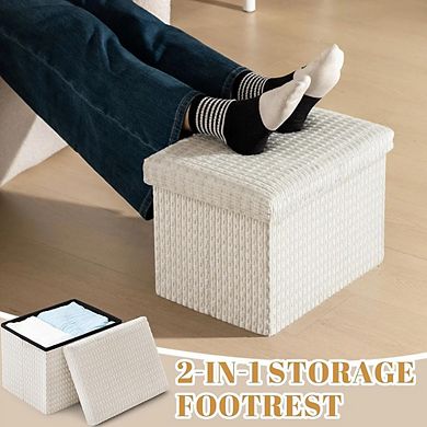 Foldable Corduroy Storage Ottoman, Padded Footstool, Hidden Storage