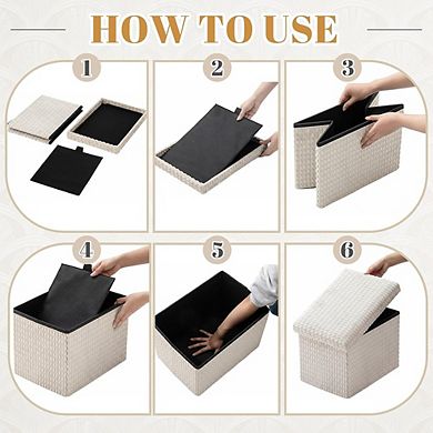 Foldable Corduroy Storage Ottoman, Padded Footstool, Hidden Storage