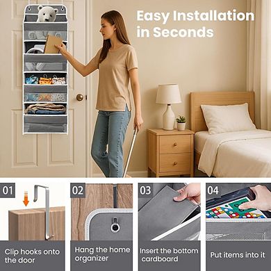 Over-the-Door Organizer, 4 Shelves & Side Pockets, 44 lb Capacity