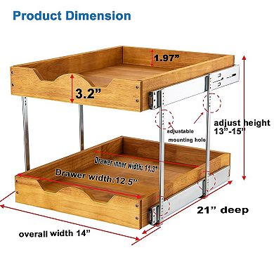 2-Tier Pull-Out Wood Cabinet Drawer