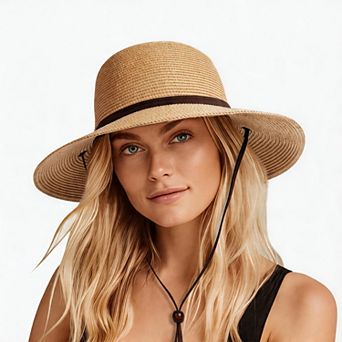 Kaelin Home Womens UPF Straw Sun Hat Wide Brim with Wind Lanyard