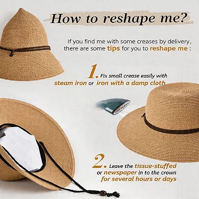 Kaelin Home Womens UPF Straw Sun Hat Wide Brim with Wind Lanyard