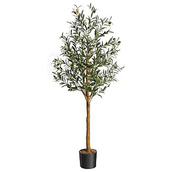 Olive Trees Artificial Indoor, 5FT Realistic Faux Olive Tree - Fake Plants with Wood Trunk