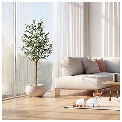 Olive Trees Artificial Indoor, 5FT Realistic Faux Olive Tree - Fake Plants with Wood Trunk