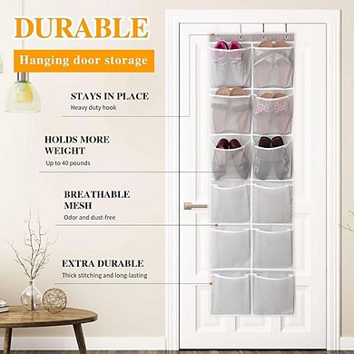 Over The Door Shoe Organizer with 12 Breathable Mesh Pockets Hanging Rack