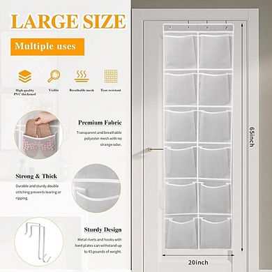 Over The Door Shoe Organizer with 12 Breathable Mesh Pockets Hanging Rack