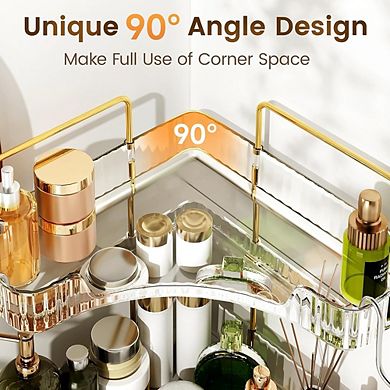 2-Tier Clear Corner Counter Organizer with Hooks, Bathroom & Vanity Storage