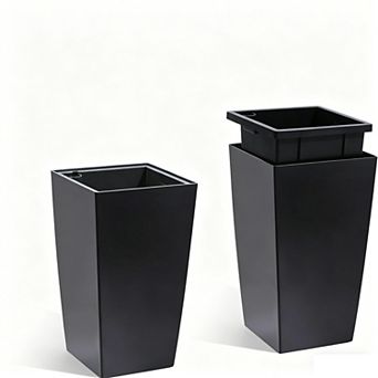 15.7" Tall Planters Set of 2,Outdoor&Indoor Black Planter Pots,High Front Porch Planter Pots