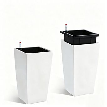 15.7" Tall Planters Set of 2,Outdoor&Indoor Black Planter Pots,High Front Porch Planter Pots