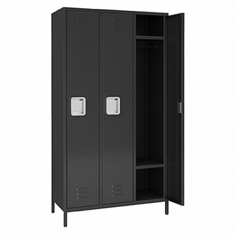 Heavy Duty 3-Door Cabinet with 9 Hooks, 6 Adjustable Shelves, Secure Locks