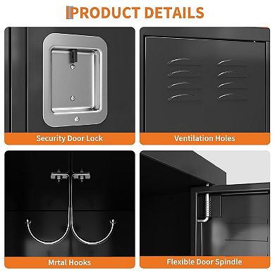 Heavy Duty 3-Door Cabinet with 9 Hooks, 6 Adjustable Shelves, Secure Locks