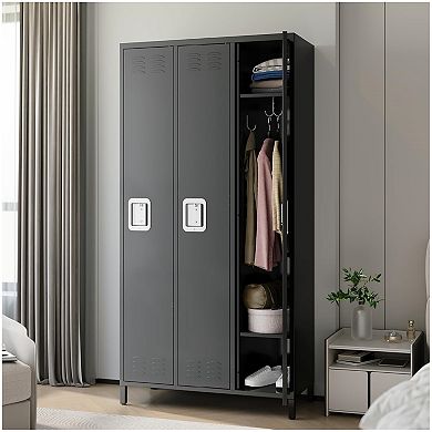 Heavy Duty 3-Door Cabinet with 9 Hooks, 6 Adjustable Shelves, Secure Locks