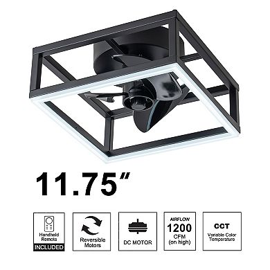C Cattleya 11.75-Inch Black Dimmable Ceiling Fan with Light Kit, Remote and APP Control