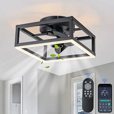C Cattleya 11.75-Inch Black Dimmable Ceiling Fan with Light Kit, Remote and APP Control