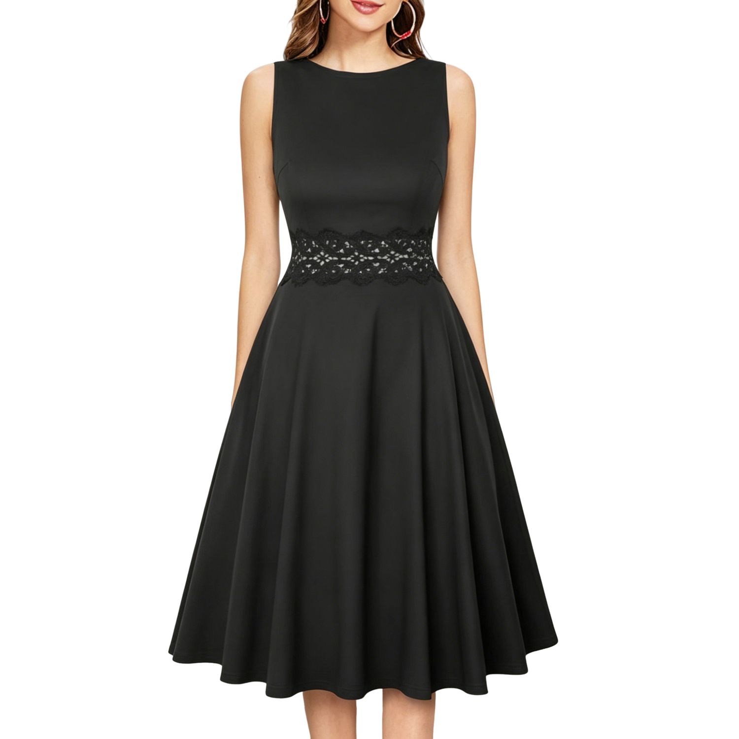 Женские платья Sleeveless Lace Waist A-Line Cocktail Midi Dress