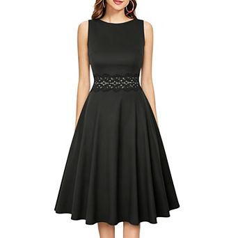 Women's Sleeveless Lace Waist A-Line Cocktail Midi Dress