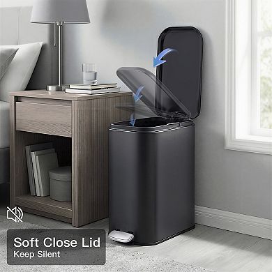 Small Stainless Steel Step Trash Can with Lid and Removable Liner Bucket