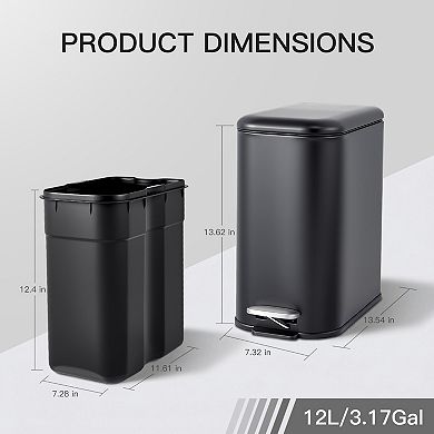 Small Stainless Steel Step Trash Can with Lid and Removable Liner Bucket
