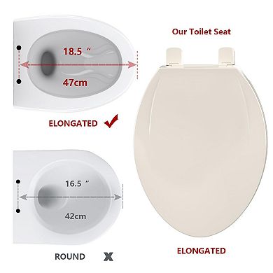 Premium Elongated Toilet Seat Replacement Soft Close Plastic Standard Bowl Lid