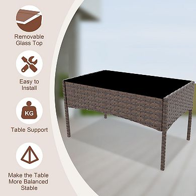 4-Piece Patio Furniture Set Outdoor Rattan Wicker Conversation Seating Group with Table