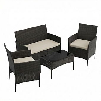 4 pc Patio Furniture Set Outdoor Rattan Wicker Conversation Seating Group with Table