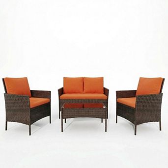 4 pc Patio Furniture Set Outdoor Rattan Wicker Conversation Seating Group with Table