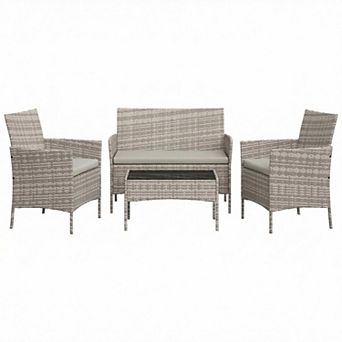 4 pc Patio Furniture Set Outdoor Rattan Wicker Conversation Seating Group with Table