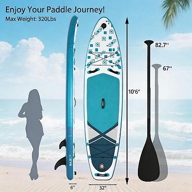 Bohemian Inflatable Stand Up Paddleboard, Blow Up SUP with Camera Mount and Paddle Holder