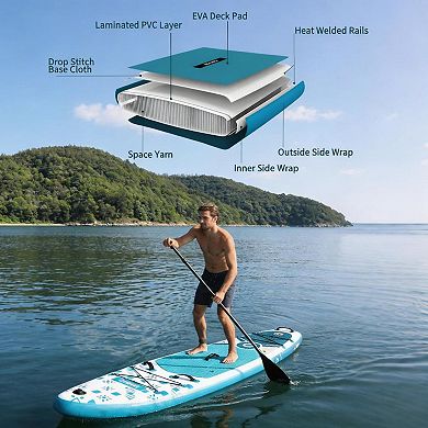 Bohemian Inflatable Stand Up Paddleboard, Blow Up SUP with Camera Mount and Paddle Holder